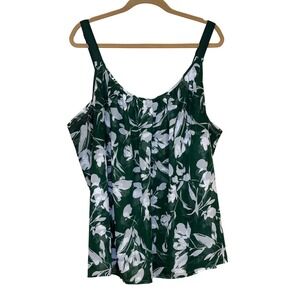 Lane Bryant Green Floral Cami Tank Top Plus Size 28‎ Adjustable Straps Pleated